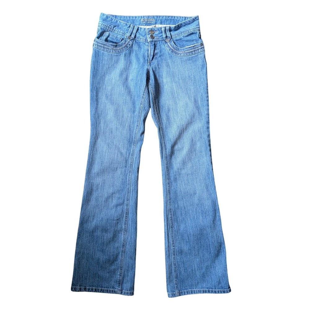 Vintage 00s Sonoma Y2K Bratz Boho Retro Blue Low Rise Flare Denim Jeans